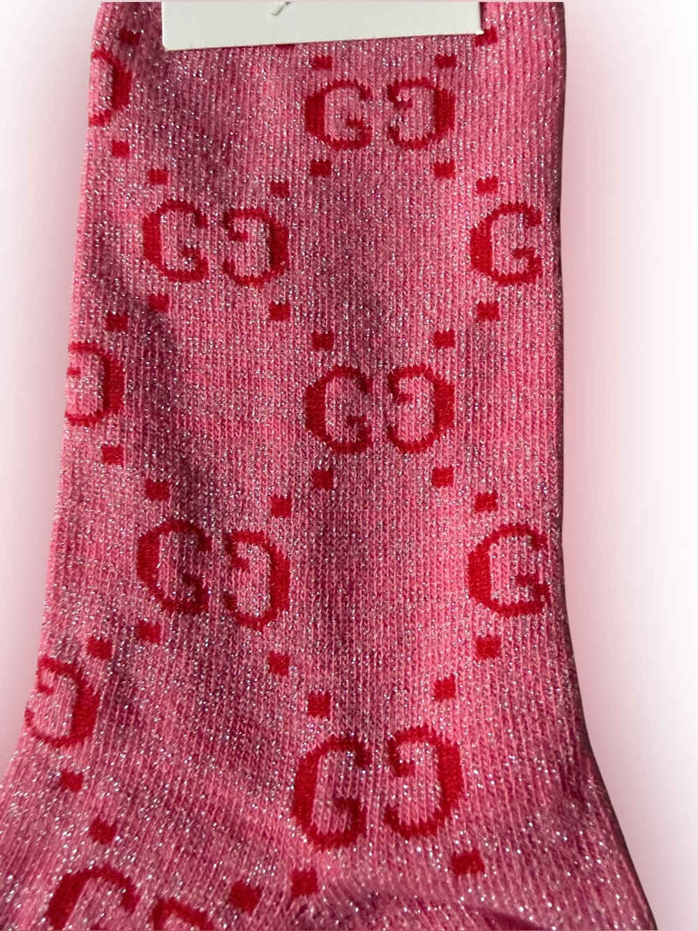 2 Pair Gucci Outlet GG Monogram Socks. 1 Knee High & 1 Crew— Pink & Gray - Picture 5 of 5